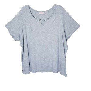 Quacker Factory Gray Keyhole Neck Short Sleeve Shirt Women Plus Size 3X